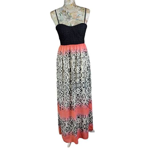 Trixxi Black Sweetheart Stretch Knit Bodice Flowy Sunset Skirt Open Back Dress - Picture 7 of 11